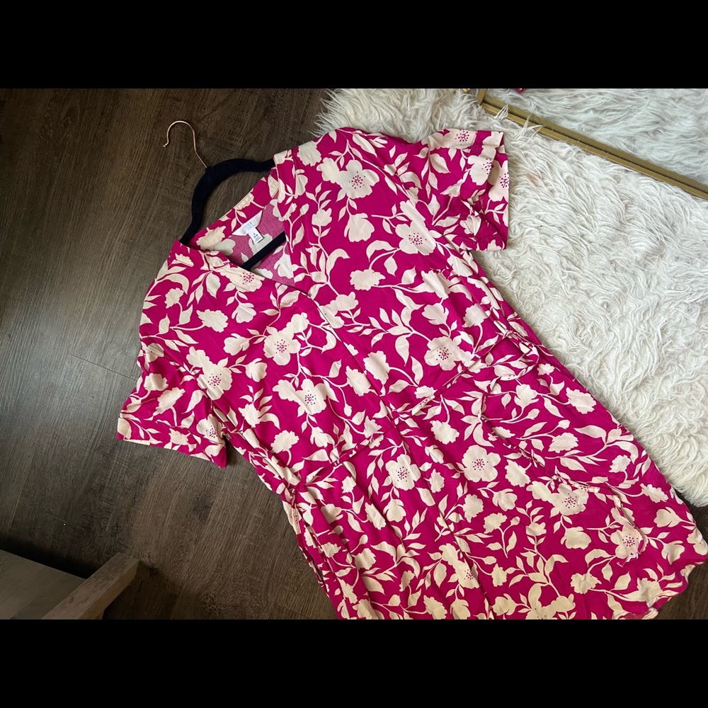 Time & tru floral shirt dress v neck tie small summer spring printed not lined